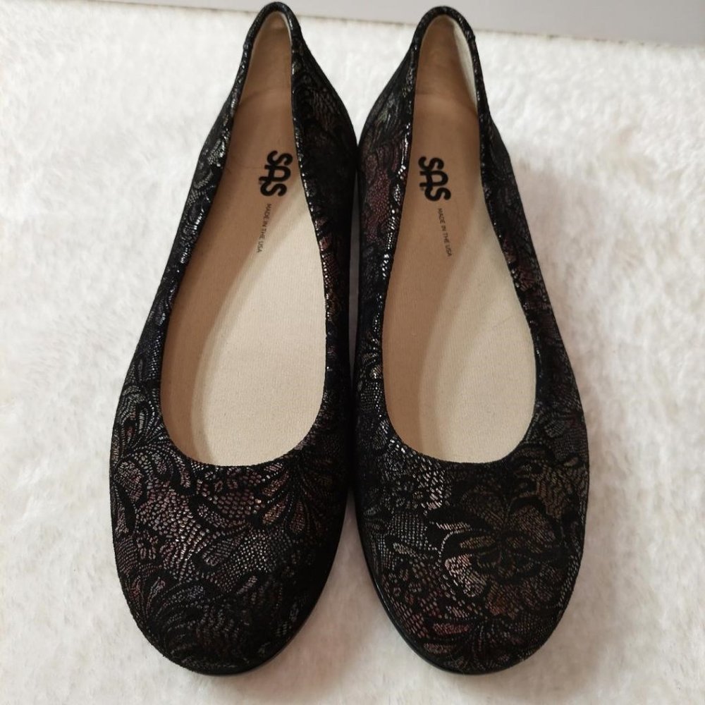 SAS Scenic Ballet Black Lace Flats - Size 9